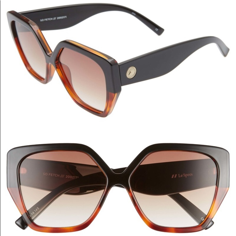 Le Specs So Fetch Sunglasses Tortoise Shell Black Ombré Lenses Gold Logo Plastic